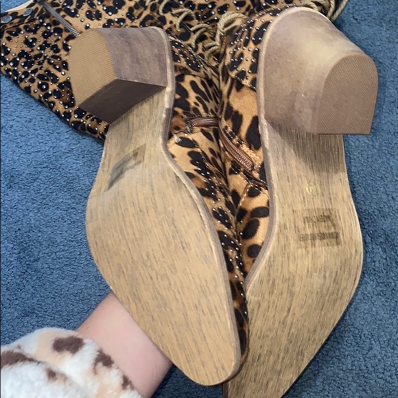 Knee High Cheetah Studded Boots - Picture 2 of 3